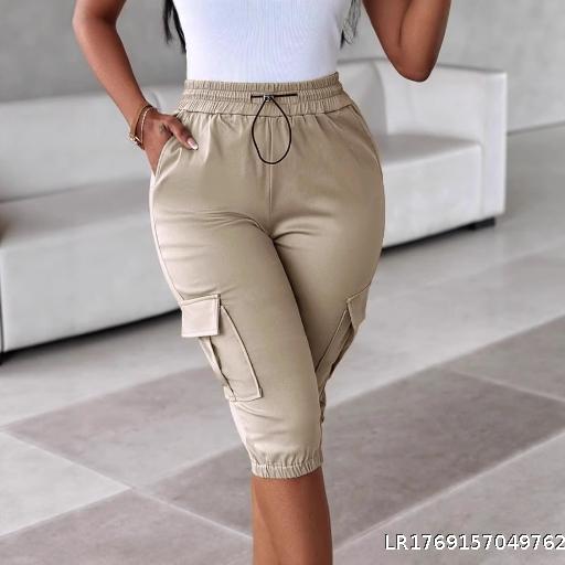 Elastic drawstring waist work pants shorts