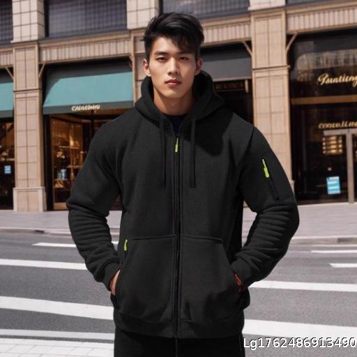 European and American sports and leisure hoodie zipper hooded cardigan jacket can be worn in autumn and winter, solid color European and American style
