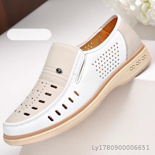  Leather Sandals, Men's Genuine Leather Sandals, Men's Summer Hole Shoes, Men's Top Layer, Genuine Leather, Breathable, Non Slip Outdoor