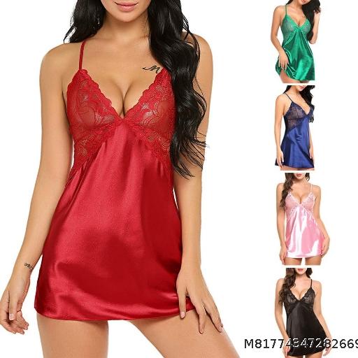  European and American Underwear Imitation Ice Silk Back Cross Hanging Sexy Belt Sleeping Skirt Large Set