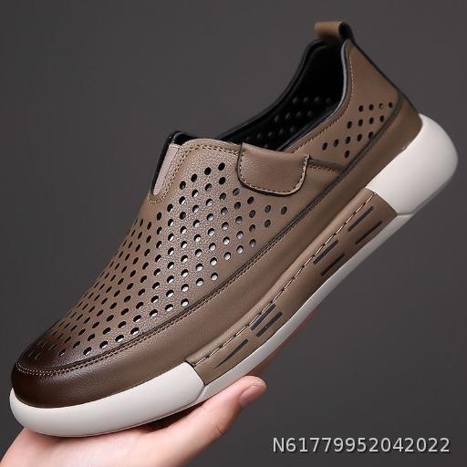 Men's One Step Open Hollow Leisure Sandals Bean Shoes Trend