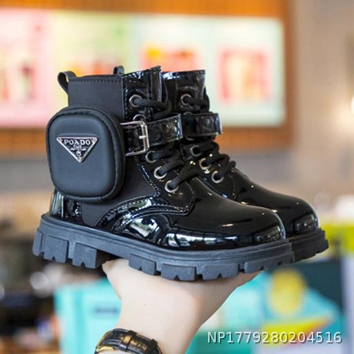 Martin Boots Girls Black British Style Zipper Middle Tube