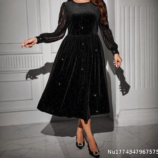Large size women's fashionable casual exquisite and soft feeling sparkling hair with temperament dress