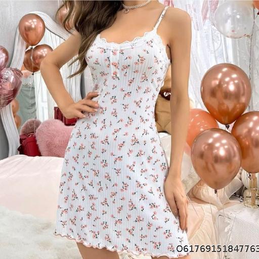 Floral Strap Sleeping Skirt Women's Thin Comfortable Lace Dress Fashion Home Clothing Set