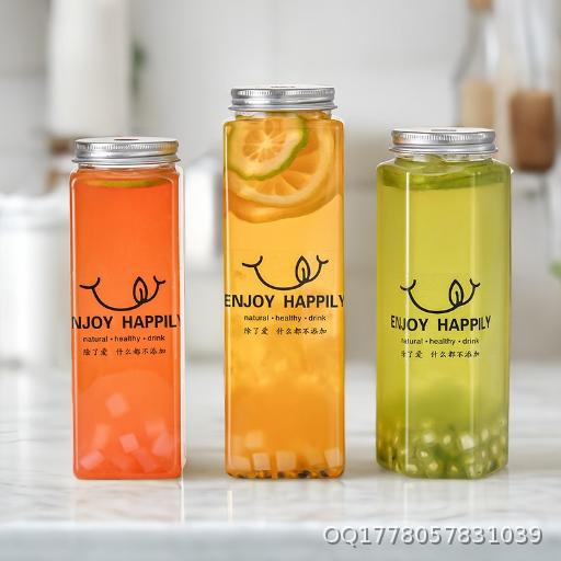 [Wholesale 500] 500ml internet famous PET plastic rectangular milk tea bottle disposable juice cold brewed tea bottle commercial beverage cup