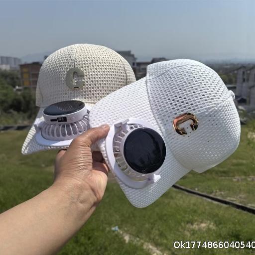 New solar energy charge fan hat summer extra wide brim mesh breathable sun protection couple style sun hat with duck tongue