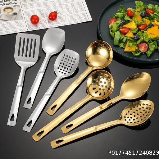  Stainless steel kitchenware 7-piece set for home Western cuisine cooking, spatula, strainer, thick frying spatula, soup spoon, gold spatula, 6-piece