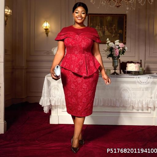  Elegant Lace Jacquard Dress with High Waist and Ruffle Edges for Banquet and Hip Wrapping Evening Dress Dress