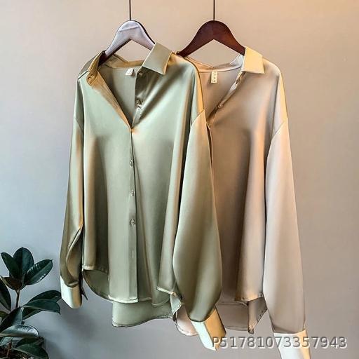 Long sleeved satin shirt, women's design sense, retro Hong Kong style shirt top