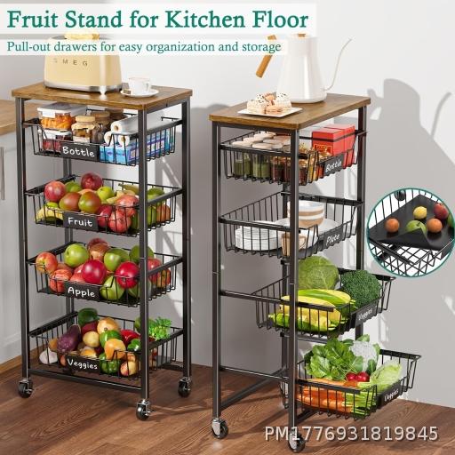 Kitchen fruit and vegetable crevice rack, floor standing pull-out storage rack, movable trolley storage rack