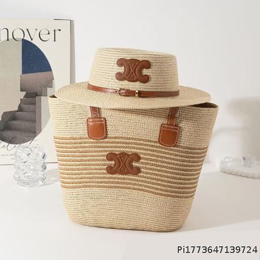 MOQ2 Flat top straw hat Triumphal Arch women's bag ins summer simple and fashionable travel vacation straw woven bag large capacity tote bag