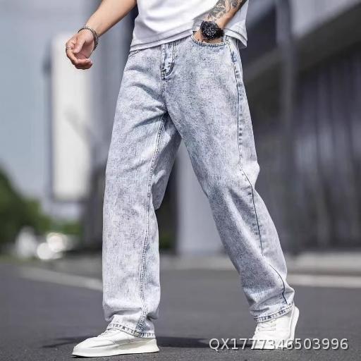 European and American style light blue men's snowflake washed denim jeans