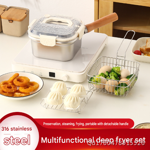 316 Stainless Steel Square Frying Pot Large Capacity Frying Pot Portable Storage Outdoor Pot Household Storage Freshness Box