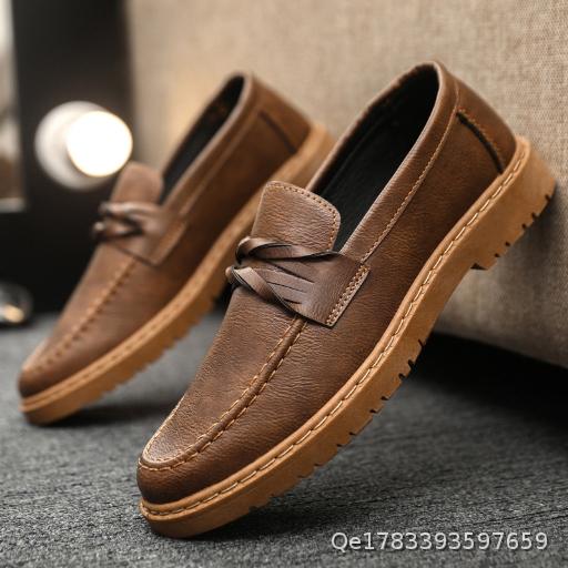  High end casual black British style men's formal leather shoes, waterproof, high-end sports round toe, anti slip