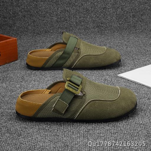 Men's Shoes Simple and Versatile Set Foot Shoes Men's Baotou Half Tow No Rear Heel Cork Cool Trailer
