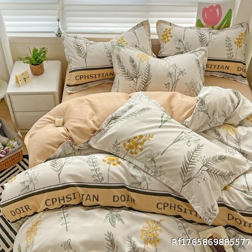 Small Fresh Pure Cotton Thickened Woolen Cotton Bed Sheet Four Piece Set Quilt Cover Washed Cotton