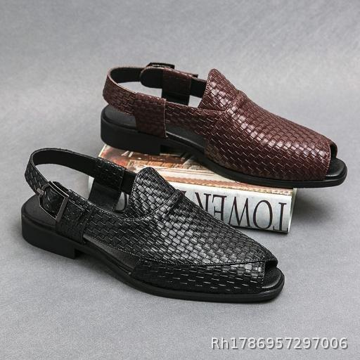  Summer Men's Knitted Breathable Sandals Korean Edition Outdoor Fashion Personalized Leather Sandals