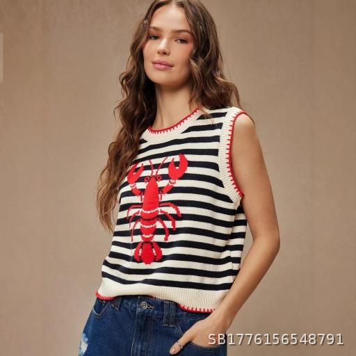 American Retro Lobster Printed Vest Sleeveless Vest