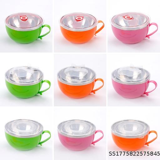  Wholesale instant noodle bowl with lid, student lunch box, Korean style children's bowl, fruit salad bowl, double-layer insulated stainless steel bowl
