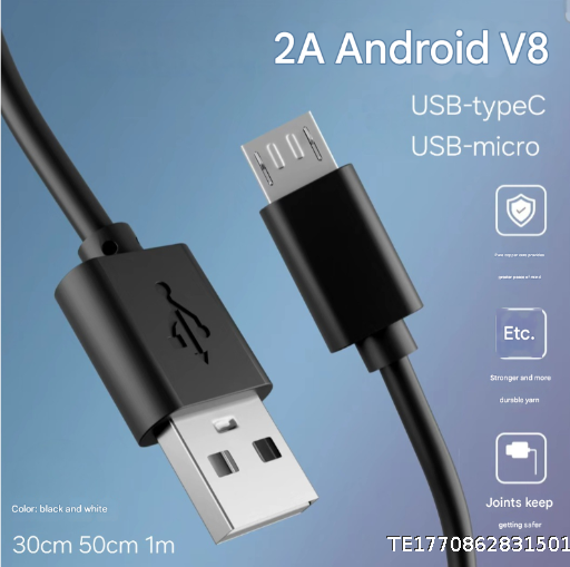  Wholesale of 20 Data Cables V8 Suitable for Android USB Fast Charging Phone 2A Bluetooth Earphones Humidifier Pure Copper Charging Cable