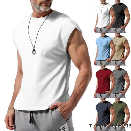 Men's Summer Sleeveless T-shirt Youth Casual Loose Solid Color Thin Shoulder T-shirt Men's