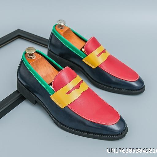 Men's Le Fu Shoes Large Size New Casual Leather Shoes Fashion Color blocked One Step Lazy Shoes Men's Tassel Shoes