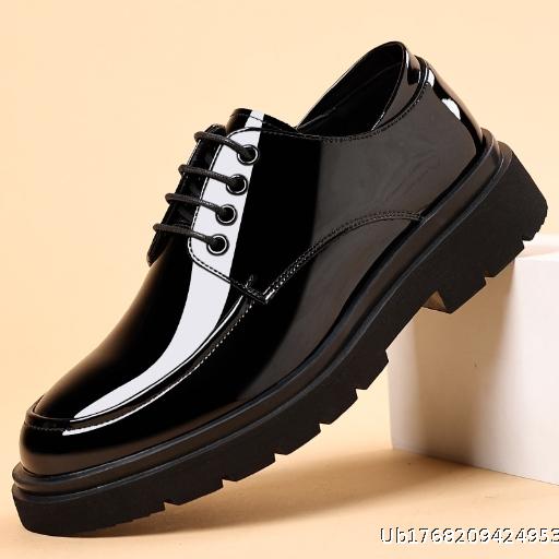 Leather Shoes Men's Bright Leather Youth British Style Thick soled Formal Shoes Big Head Shoes
