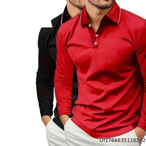  European size long sleeved polo shirt for men's business casual top, lapel long sleeved T-shirt, autumn bottom shirt
