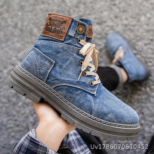 2026 Summer New High Top Large Men's Martin Boots Denim Casual Boots British Style workwear Trendy Men's Shoes