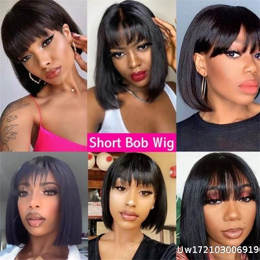  Wig, Women's Short Hair, Fashionable, Realistic, Natural, Black, Qi Liu Hai, Bobo Hair, Synthetic Hair Cover