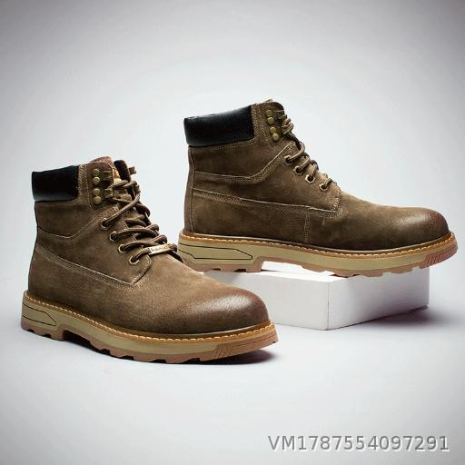 Martin Boots Men's Trendy Plush Cotton Shoes Warm Snow Boots Leather Outdoor Work Boots Men