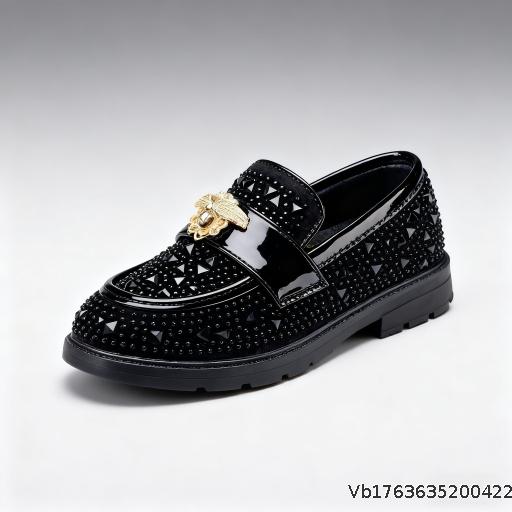  New 2025 Fashion Neutral Le Fu Shoes Korean Edition Water Diamond Huidong Children's Shoes Leathershoes Black Small Leather Shoes