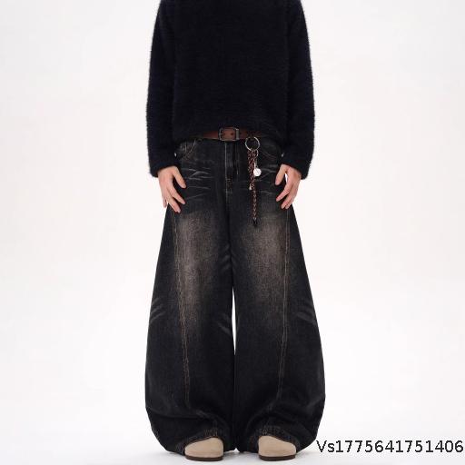  American Retro Washed Jeans for Men and Women, Straight, Loose, Curved, Wide Leg Couple Pants, Trendy Brand, Handsome, High End