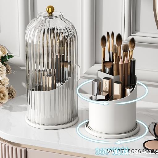  Light Luxury Birdcage Cover Makeup Storage Box Desktop Rotating Grid Storage Tube Transparent Tape Cover Dustproof Makeup Box