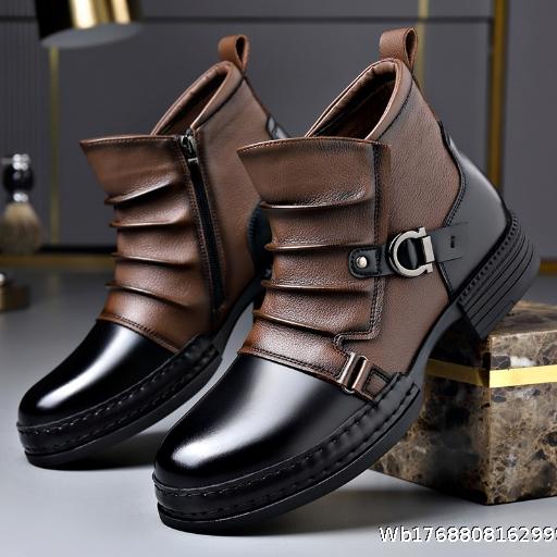  Retro Chelsea Short Boots, Trendy Fashion Splicing, Martin Boots, Casual Versatile, Side Zipper Knight Boots, Warm Men's Boots