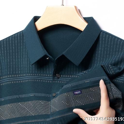 Spring and Autumn New Product Dad Top Striped POLO Shirt Real Pocket Long Sleeve Loose Autumn Clothes Middle aged Men's Wear