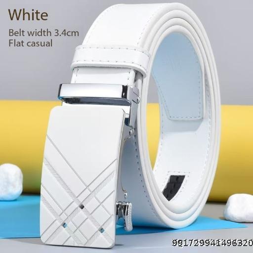 Men's leather belt with automatic buckle, white Korean style belt, versatile, fashionable, casual pants belt, young student, trendy man