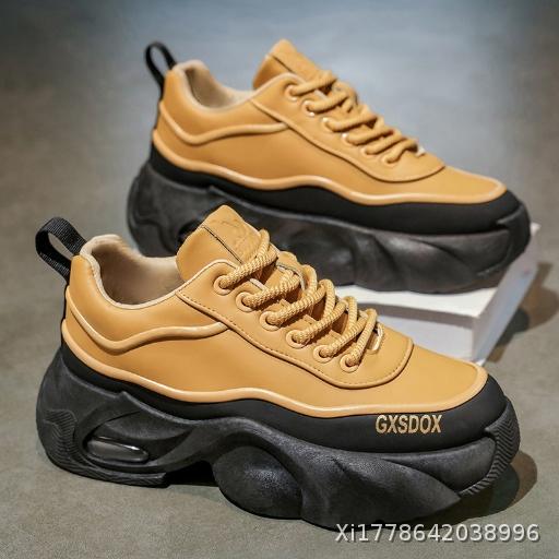Spring and Autumn Leather Versatile Trendy Men's Fashion Trendy Sports and Leisure Thick soled Men's Shoes Anti slip and Wear resistant Men's Shoes