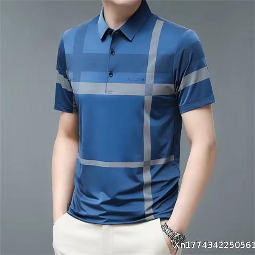 3D Digital Printed Fashion Short-Sleeve Men's Lapel Slim Fit Color Block