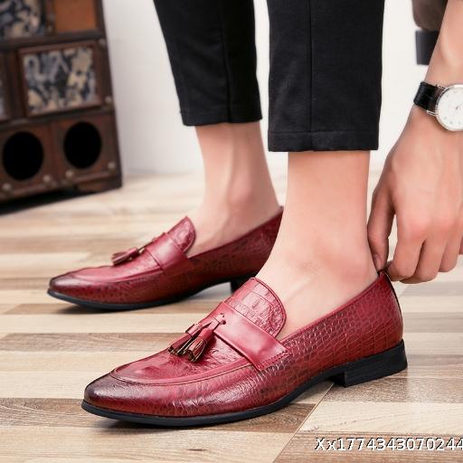 2025 Autumn New Korean version pointed tassel men's shoes British crocodile pattern hairstylist leather shoes men's casual big