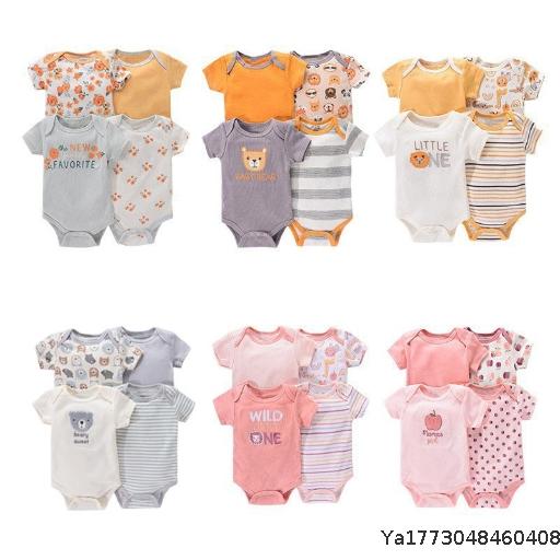  Four Piece Set Summer Baby Short Sleeve Crawler Set 0-1 Year Old Cute Baby Boy and Girl Bags