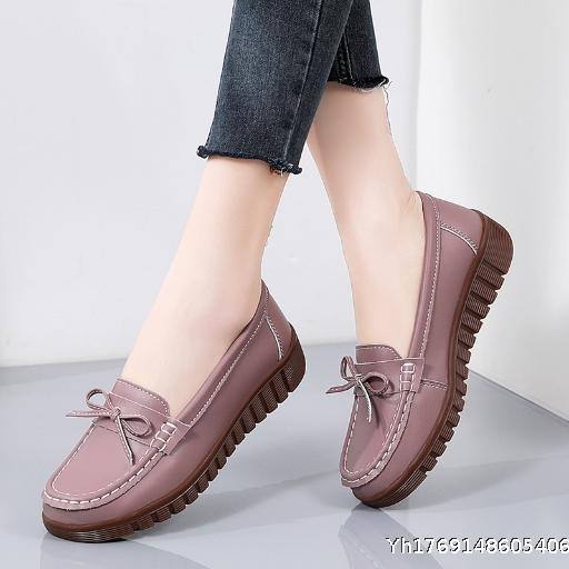 Cowhide Bean Shoes Flat Bottom Versatile Soft Bottom Le Fu Shoes Shallow Mouth Single Shoes for Women
