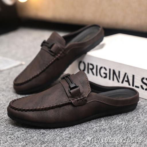 Summer Leather Men's Shoes Breathable Trendy Casual Sneakers One Step Stepping Bean Shoes Men's High End Low Top Le Fu Shoes
