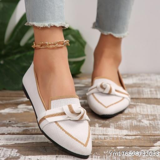 {Wholesale price, minimum order 10 pieces} Spring pointed flat sole single shoe, plus size fashionable fly weave, one foot casual women's shoes
