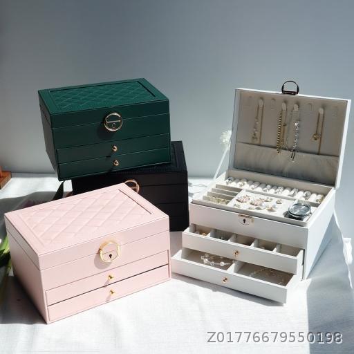 Large Capacity Jewelry Box Leather Three layer Drawer Jewelry Storage Box Gold Jewelry Necklace Earnail Bracelet Storage Box