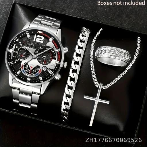 Watch Set Watch Men's Premium Glass Quartz Watch Steel Belt Men's Watch