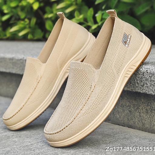  [Wholesale 6 pairs] Men's Spring New Flyknit Hollow Non Stinky Foot Mesh Shoes, One Step Stepping Dad's Shoes, Old Beijing Cloth Shoes for Men