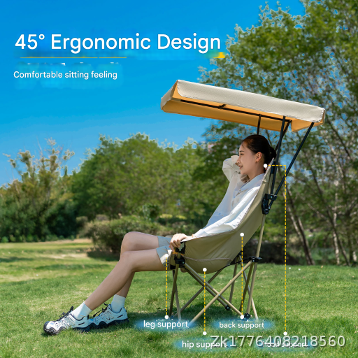 Outdoor Umbrella Folding Chair, High Back Moon Chair, Sunshade with Ceiling, Portable Fishing Camping Beach Chair