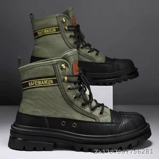 Canvas men's boots high tube thick sole men's workwear boots motorcycle height increasing high top Martin boots men
