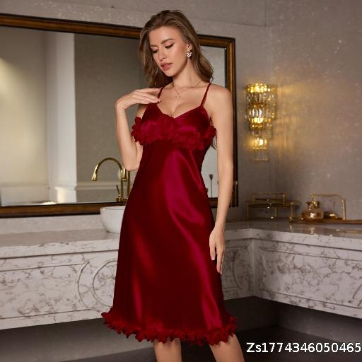 Sexy European and American suspender lace nightgown, sleepwear, women's home wear